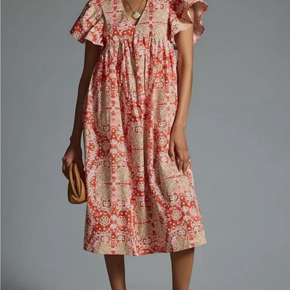 Maeve Printed Flutter Sleeve Babydoll Dress